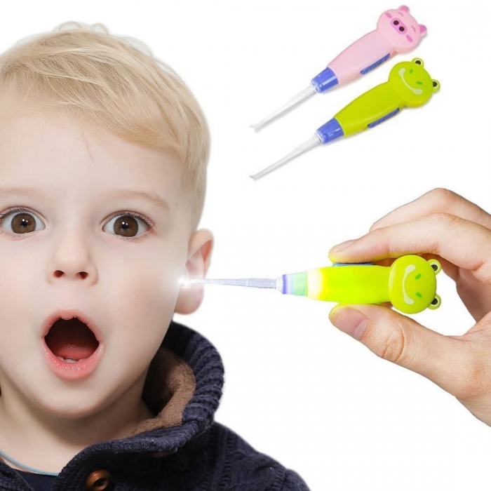 Ausies vaško šalinimo įrankis vaikams su LED šviesa (šaukštelis)